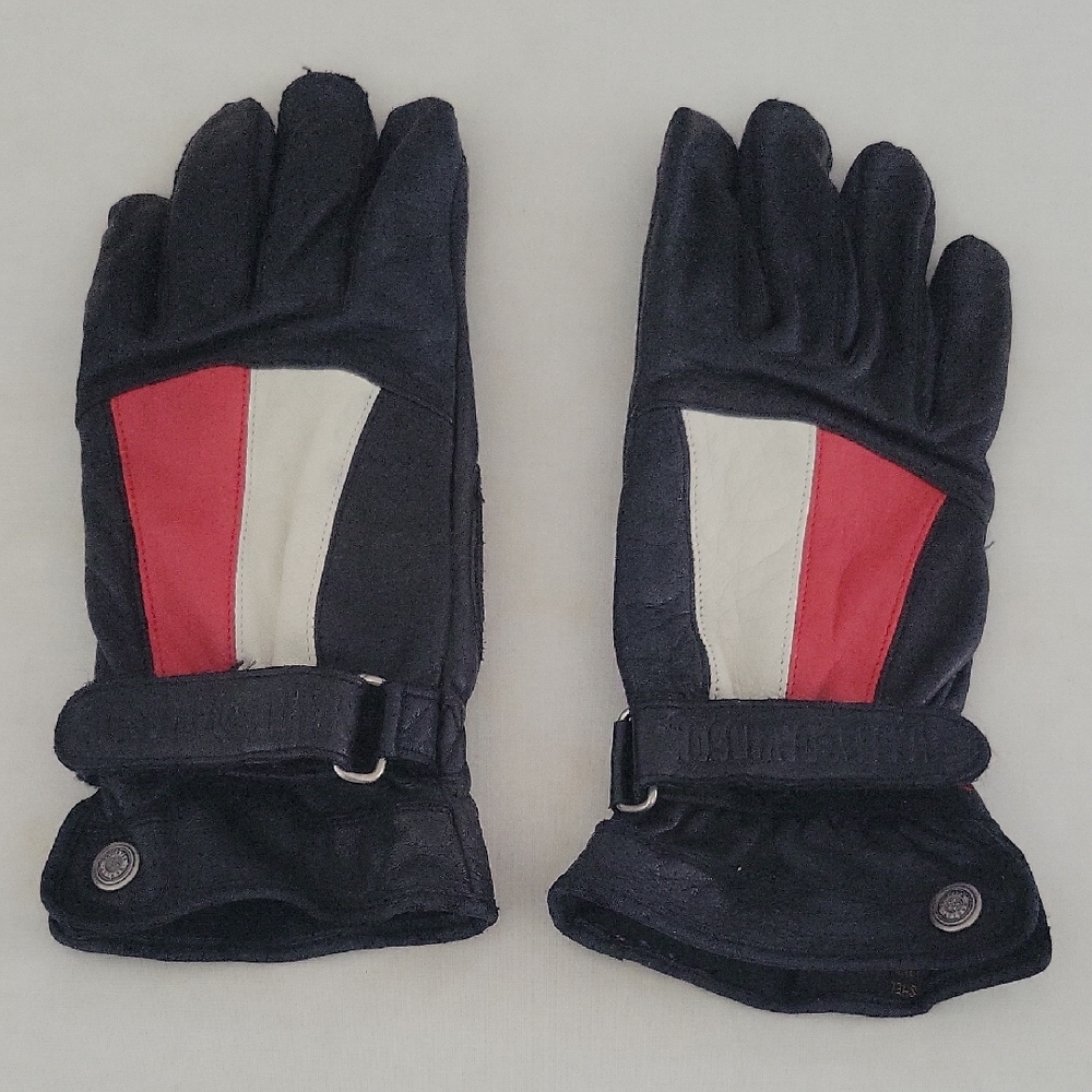 Harley Davidson Black Leather Gloves Small Red & White Y2K